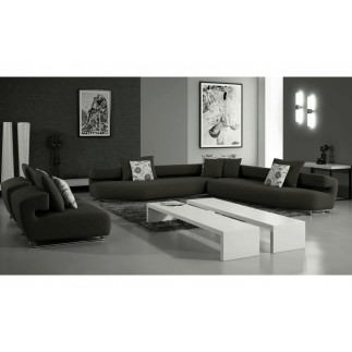 Ensemble cuir italien canapé d'angle et 2 fauteuils PARMA noir
