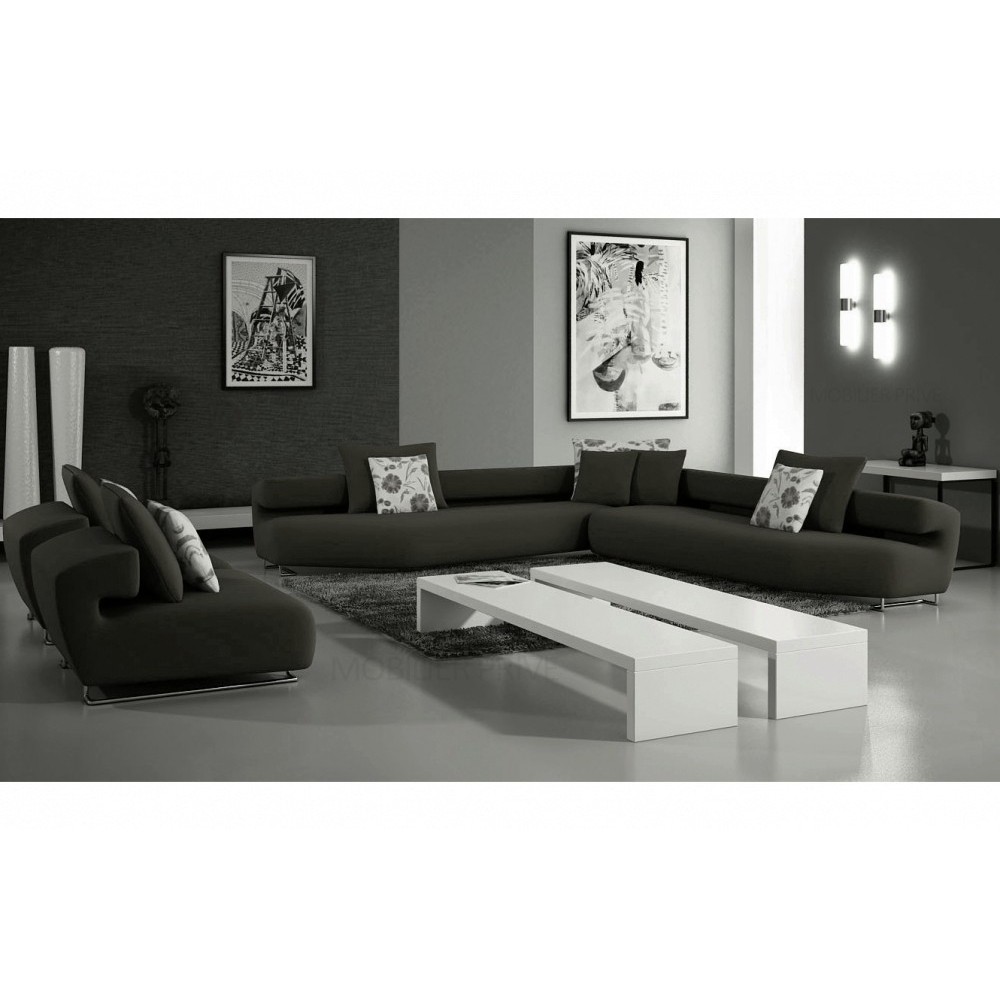 Ensemble cuir italien canapé d'angle et 2 fauteuils PARMA noir