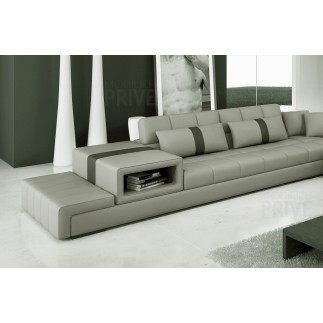 Canapé d'angle en cuir italien 6/7 places PASSION, gris clair / gris foncé