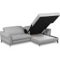 Canapé d'angle convertible en cuir italien luxe 5 places, MANZONI, coffre, gris clair, angle droit