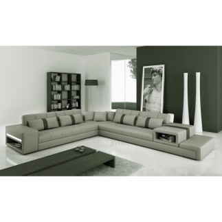 Canapé d'angle en cuir italien 6/7 places PASSION, gris clair / gris foncé