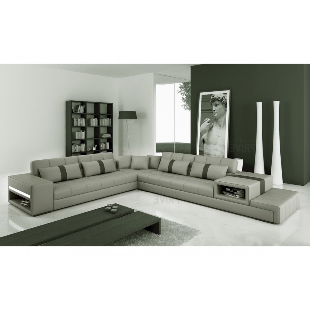 Canapé d'angle en cuir italien 6/7 places PASSION, gris clair / gris foncé, angle gauche