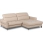 Canapé d'angle convertible en cuir italien luxe 5 places, MANZONI, coffre, beige, angle droit