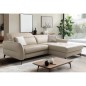Canapé d'angle convertible en cuir italien luxe 5 places, MANZONI, coffre, beige, angle droit
