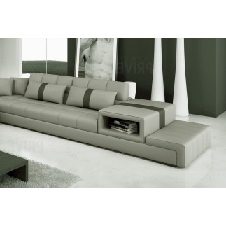 Canapé d'angle en cuir italien 6/7 places PASSION, gris clair / gris foncé