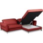Canapé d'angle convertible en cuir italien luxe 5 places, MANZONI, coffre, rouge foncé, angle droit