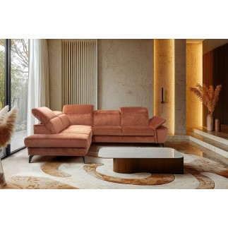 Canapé d'angle convertible en velours luxe - 5 places, SIENNA, brique, angle gauche