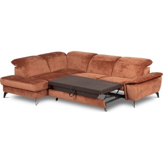 Canapé d'angle convertible en velours luxe - 5 places, SIENNA, brique, angle gauche