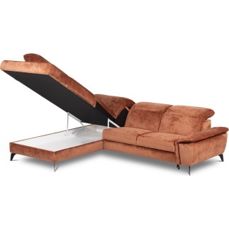 Canapé d'angle convertible en velours luxe - 5 places, SIENNA, brique, angle gauche