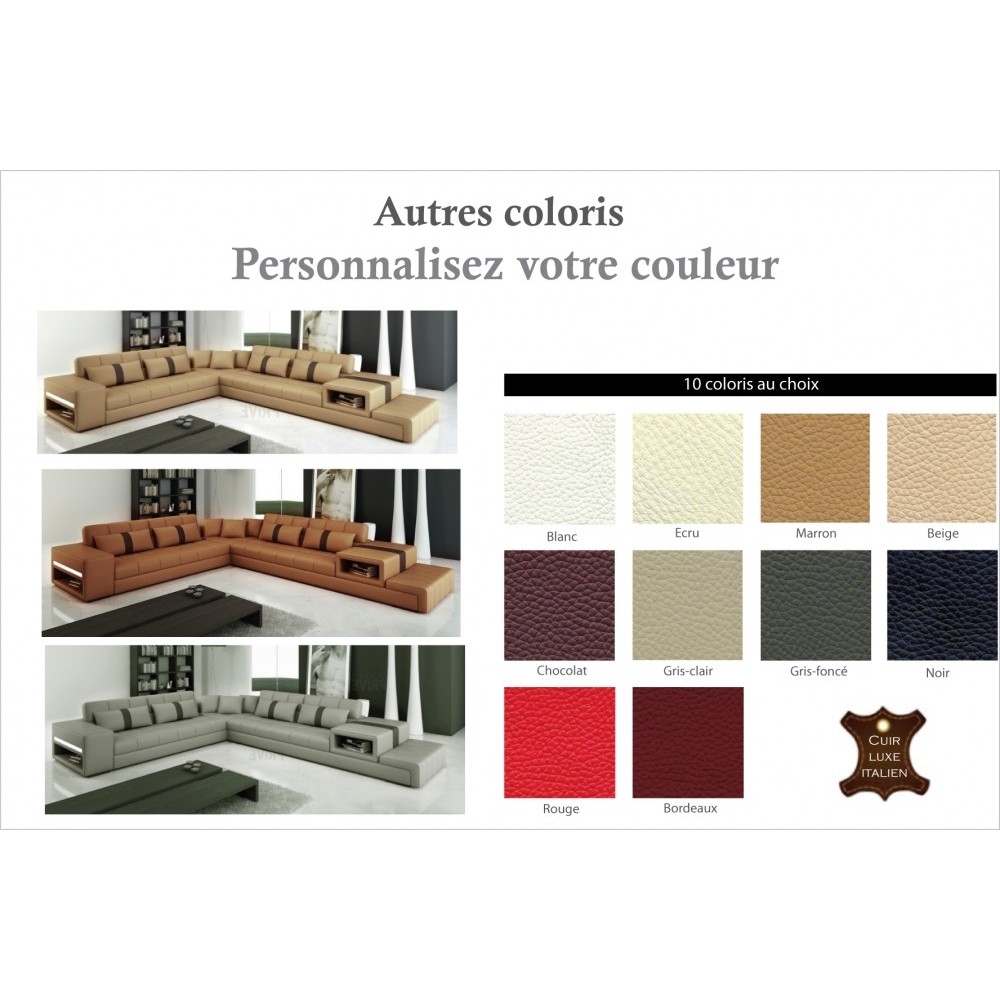 Canapé d'angle en cuir italien 6/7 places PASSION, couleur personnamisée, Personnalisé, angle gauche