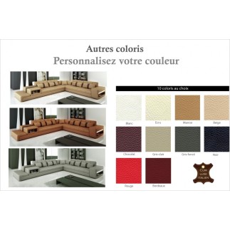 Canapé d'angle en cuir italien 6/7 places PASSION, couleur personnamisée
