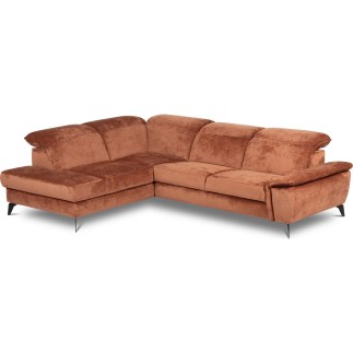 Canapé d'angle convertible en velours luxe - 5 places, SIENNA, brique, angle gauche