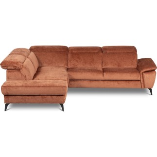 Canapé d'angle convertible en velours luxe - 5 places, SIENNA, brique, angle gauche