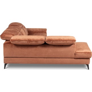 Canapé d'angle convertible en velours luxe - 5 places, SIENNA, brique, angle gauche