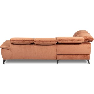 Canapé d'angle convertible en velours luxe - 5 places, SIENNA, brique, angle gauche