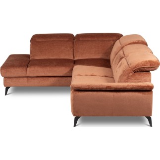 Canapé d'angle convertible en velours luxe - 5 places, SIENNA, brique, angle gauche
