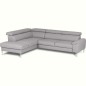 Canapé d'angle convertible en cuir italien luxe 5 places, Hombourg, coffre, gris clair, angle gauche