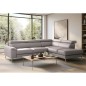 Canapé d'angle convertible en cuir italien luxe 5 places, Hombourg, coffre, gris clair, angle droit