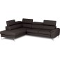 Canapé d'angle convertible en cuir italien luxe 5 places, Hombourg, coffre, chocolat, angle gauche