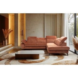 Canapé d'angle convertible en velours luxe - 5 places, SIENNA, brique, angle droit