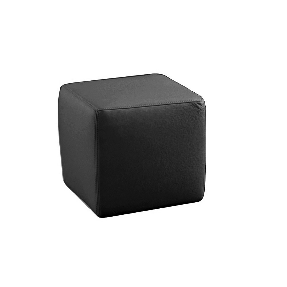 Un pouf carré en cuir, noir