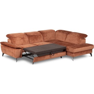 Canapé d'angle convertible en velours luxe - 5 places, SIENNA, brique, angle droit