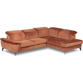 Canapé d'angle convertible en velours luxe - 5 places, SIENNA, brique, angle droit