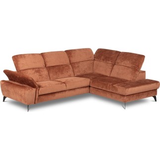Canapé d'angle convertible en velours luxe - 5 places, SIENNA, brique, angle droit