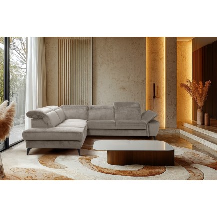 Canapé d'angle convertible en velours luxe - 5 places, SIENNA, taupe, angle gauche