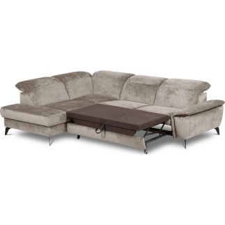 Canapé d'angle convertible en velours luxe - 5 places, SIENNA, taupe, angle gauche