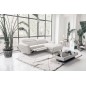 Canapé d'angle convertible en tissu luxe 5 places, MANCINI, coffre, blanc cassé, angle droit