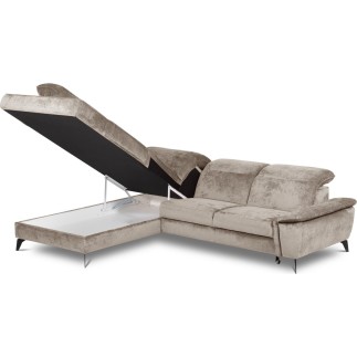 Canapé d'angle convertible en velours luxe - 5 places, SIENNA, taupe, angle gauche