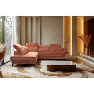 Canapé d'angle convertible en velours luxe - 5 places, SIENNA, brique, angle gauche