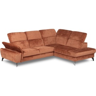Canapé d'angle convertible en velours luxe - 5 places, SIENNA, brique, angle droit