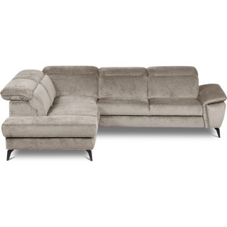 Canapé d'angle convertible en velours luxe - 5 places, SIENNA, taupe, angle gauche