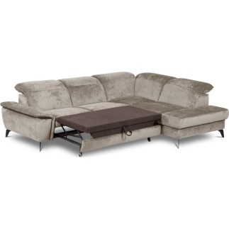 Canapé d'angle convertible en velours luxe - 5 places, SIENNA, taupe, angle droit