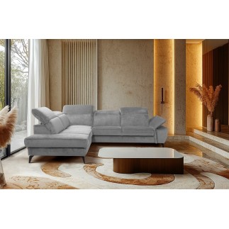 Canapé d'angle convertible en velours luxe - 5 places, SIENNA, gris, angle gauche