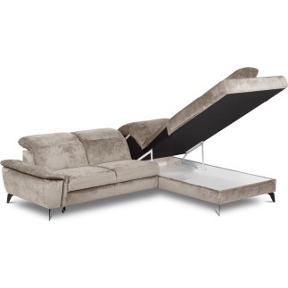 Canapé d'angle convertible en velours luxe - 5 places, SIENNA, taupe, angle droit