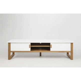 Meuble TV design, bois laqué blanc, OSLO