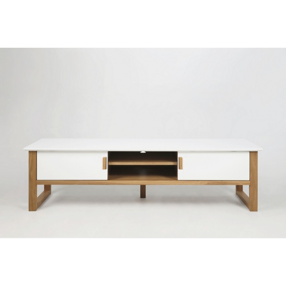 Meuble TV design, bois laqué blanc, OSLO