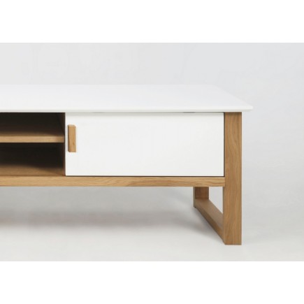 Meuble TV design, bois laqué blanc, OSLO