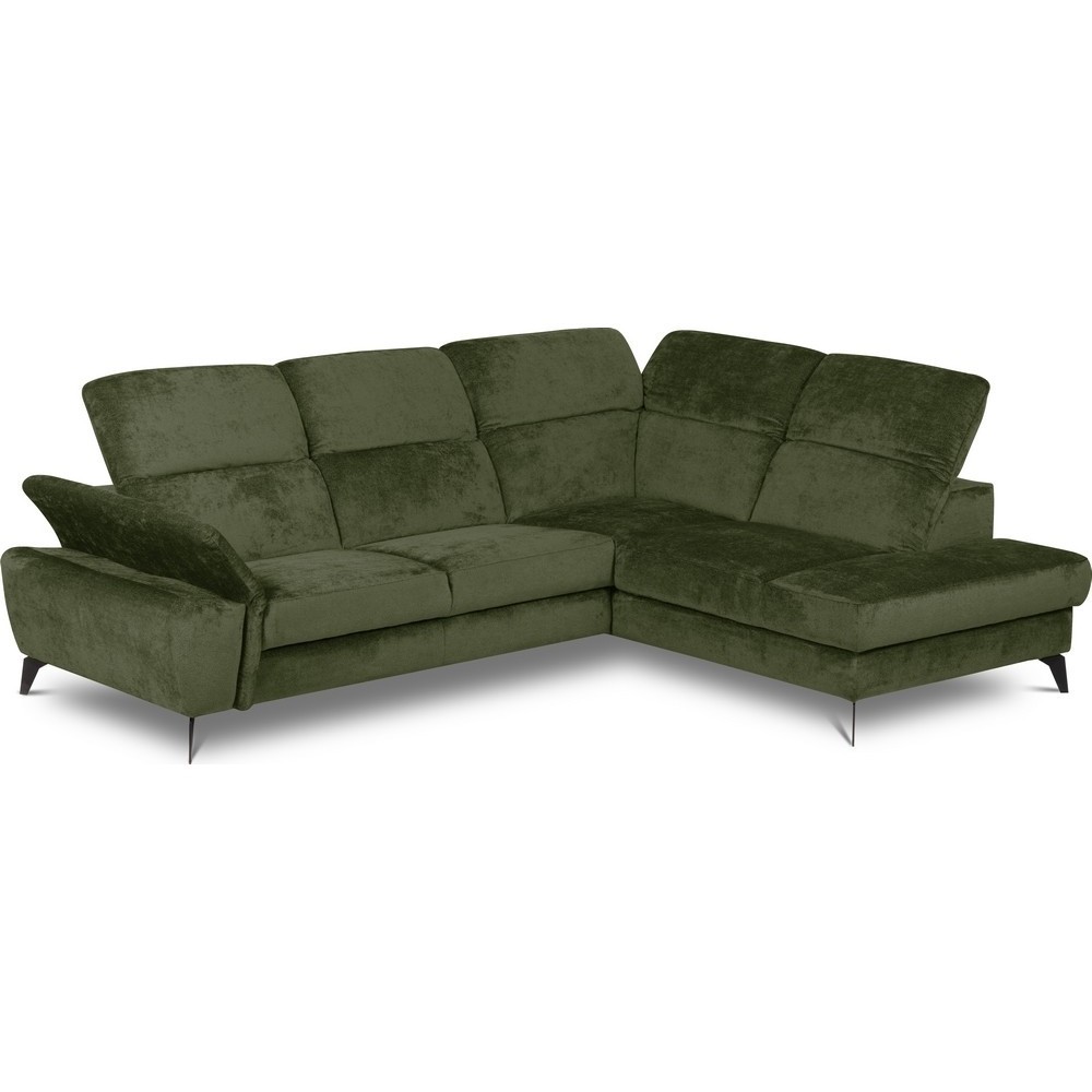 Canapé d'angle convertible en velours luxe - 5 places, SIENNA, vert olive, angle droit