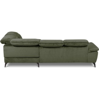 Canapé d'angle convertible en velours luxe - 5 places, SIENNA, vert olive, angle droit