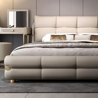 Lit design en cuir de luxe VARESI, avec son sommier à lattes