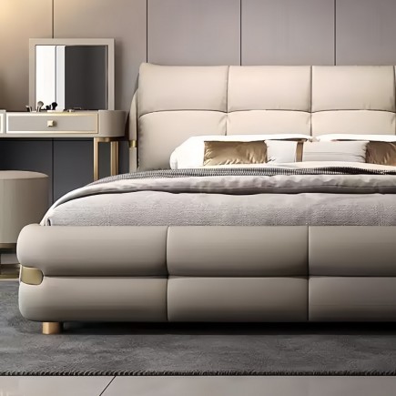 Lit design en cuir de luxe VARESI, avec son sommier à lattes