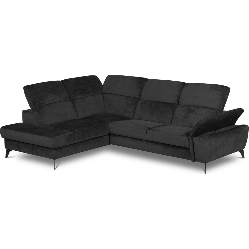 Canapé d'angle convertible en velours luxe - 5 places, SIENNA, noir, angle gauche Canapé d'angle convertible en velours luxe - 5 places, SIENNA, noir, angle gauche