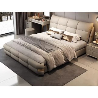Lit design en cuir de luxe VARESI, avec son sommier à lattes