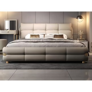 Lit design en cuir de luxe VARESI, avec son sommier à lattes