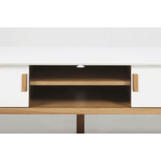 Meuble TV design, bois laqué blanc, OSLO