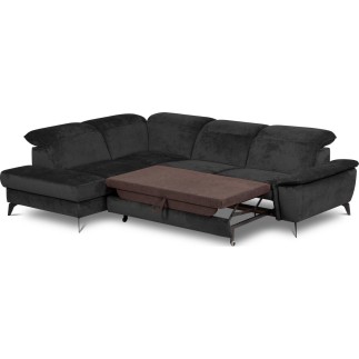 Canapé d'angle convertible en velours luxe - 5 places, SIENNA, noir, angle gauche